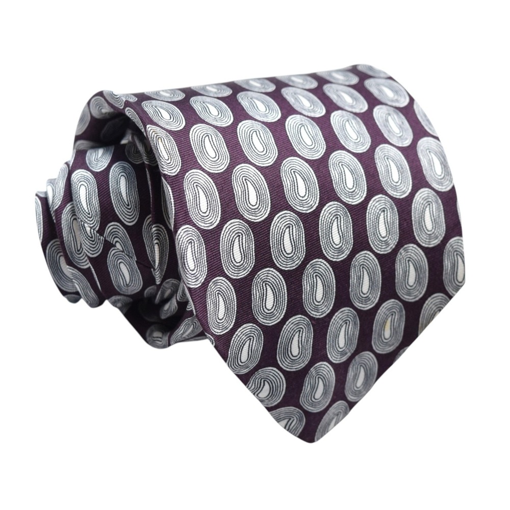 VTG Robert Talbott Van Boven Tie Burgundy Silver Geometric Hand Sewn Made in USA